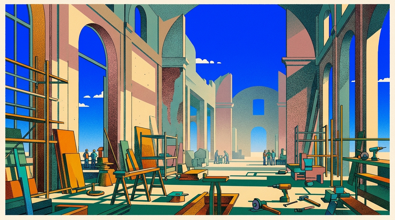 Illustrated artwork for Renovation work at the Church of Notre-Dame in Dijon