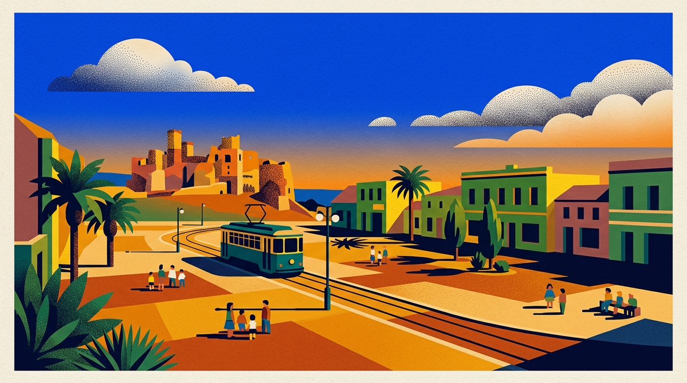 Illustrated artwork for Podzamcze, Poland, evening in square